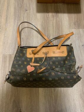 Dooney & Bourke Multicolor DB Logo Tote with Tan Trim